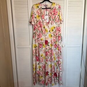 BY Design Floral Faux Wrap Maxi Dress Flowy Pink Vintage Rose Womens 2X NWT